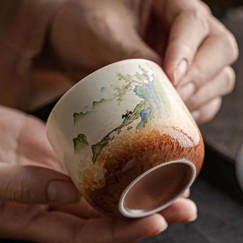 130 ml Ceramic Teacup with Landscape Painting