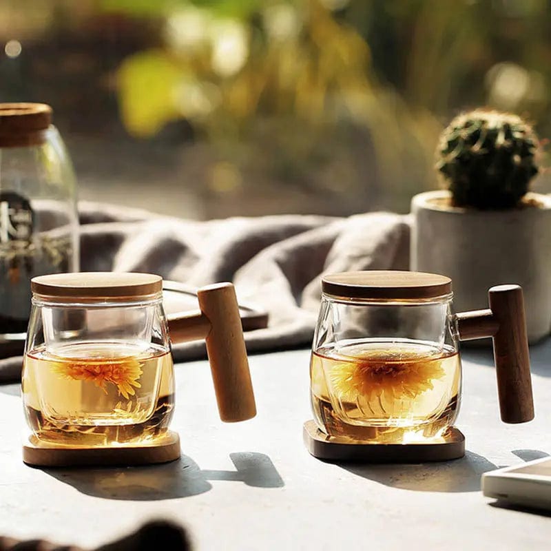 300 ml Glass and Wood Tea Infuser Mug