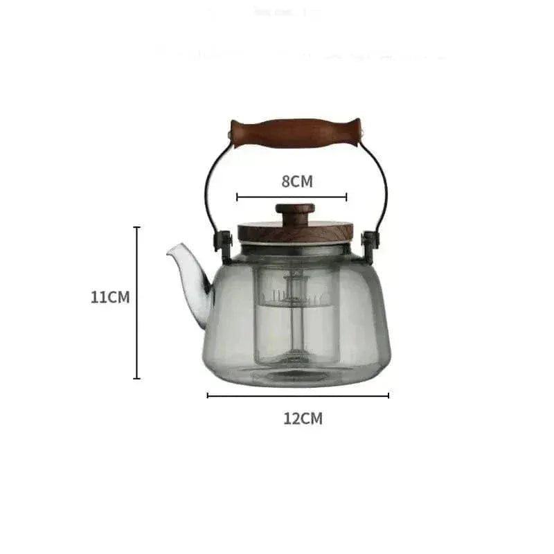 900 ml Transparent Gray Teapot Made of Glass and Wood