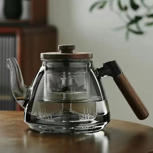900ML Glass and Wood Teapot