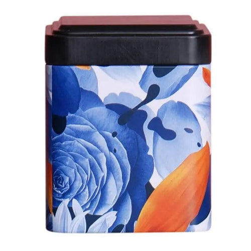 Black Metal Tea Box with Blue Flowers