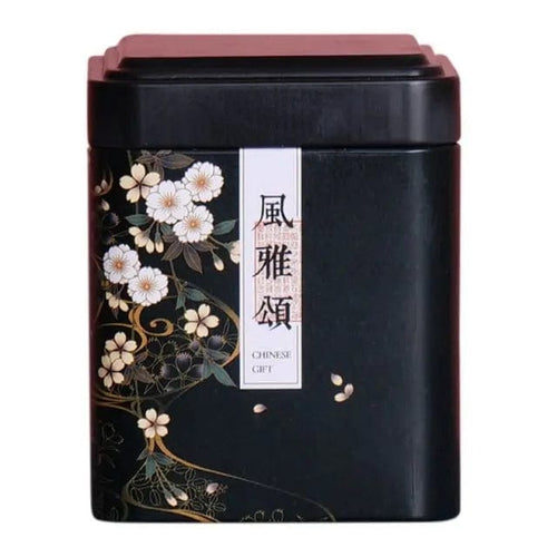 Black Metal Tea Box with Chinese Symbols