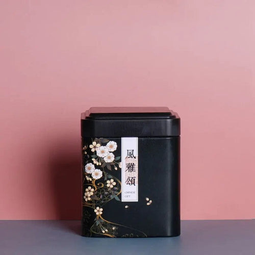 Black Metal Tea Box with Chinese Symbols