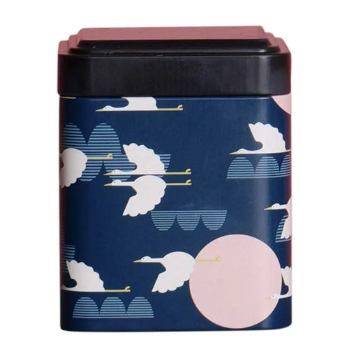 Blue Metal Tea Box with Birds
