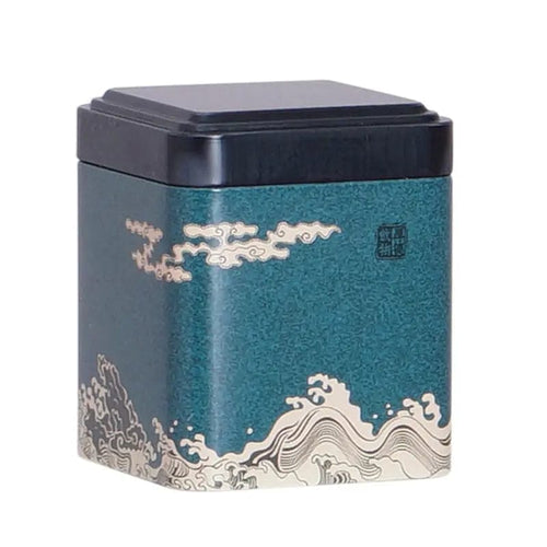 Blue Metal Tea Box with Waves