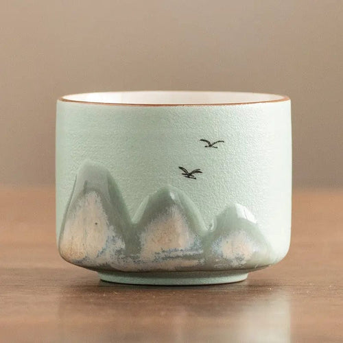 Ceramic Teacups with Mountain Motifs 75ml