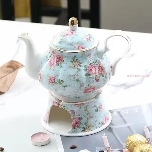 Ceramic Teapot with Warmer 400 ml and Blue Flowers – Elegant Teapot Set