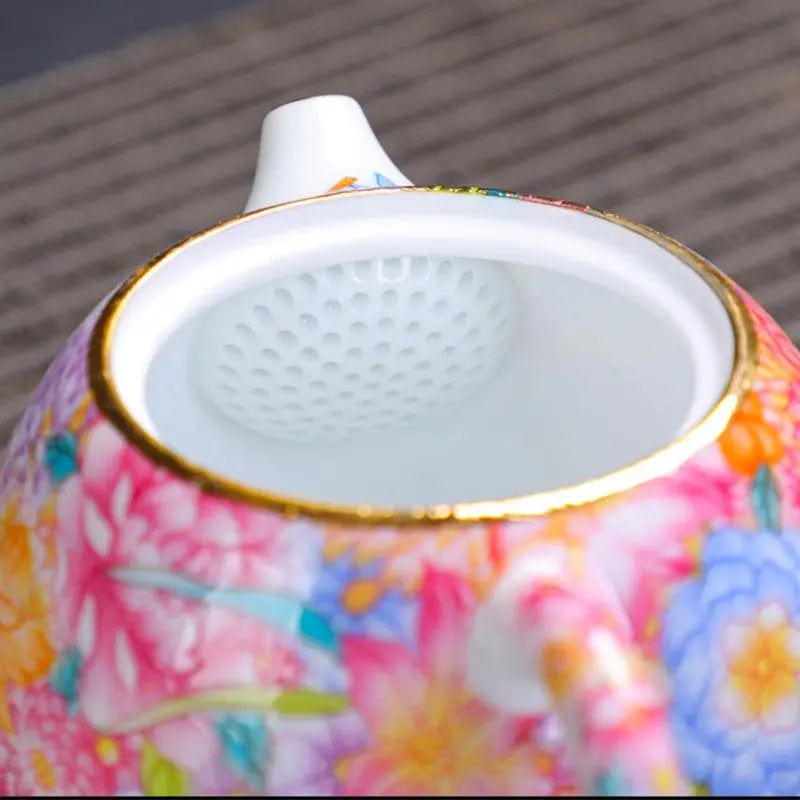 Chinese Ceramic Tea Set with Floral Patterns
