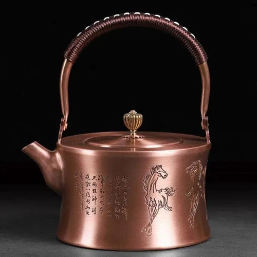 Chinese Copper Teapot with Horse Motifs 1L