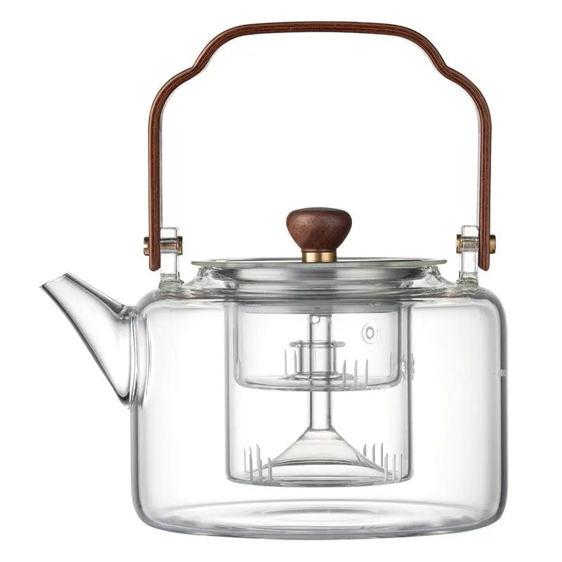 Chinese Glass Teapot 1.3L with Wooden Handle and Glass Infuser