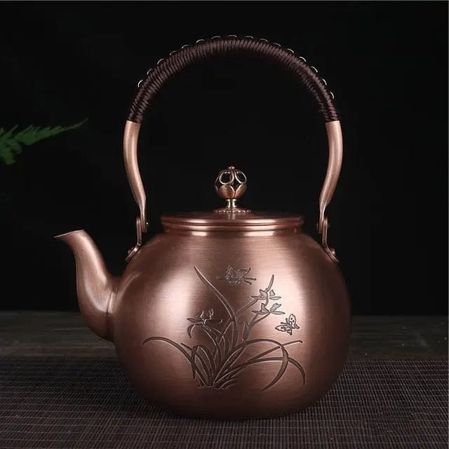 Chinese Round Copper Teapot Butterflies 1.5L