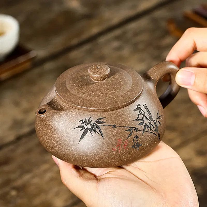 Chinese Yixing Brown Bamboo Pattern Clay Teapot 230ML