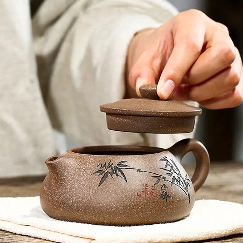 Chinese Yixing Brown Bamboo Pattern Clay Teapot 230ML