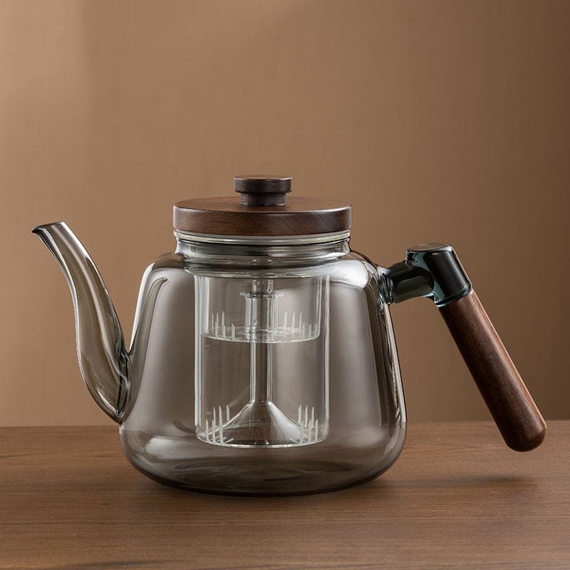 Design Glass Teapot Walnut Wood 1L