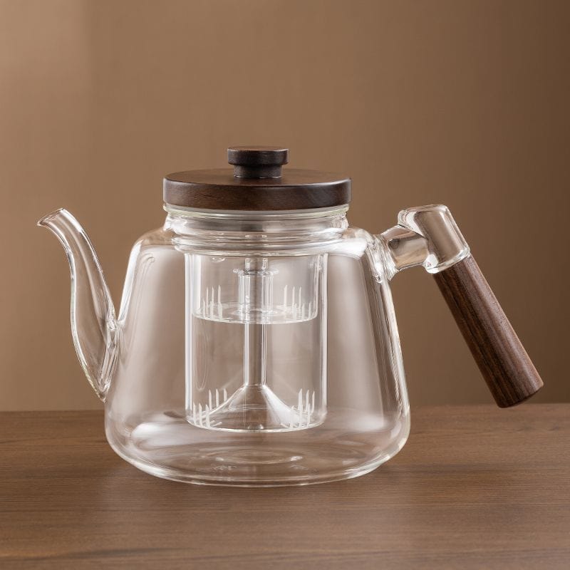 Design Glass Teapot Walnut Wood 1L