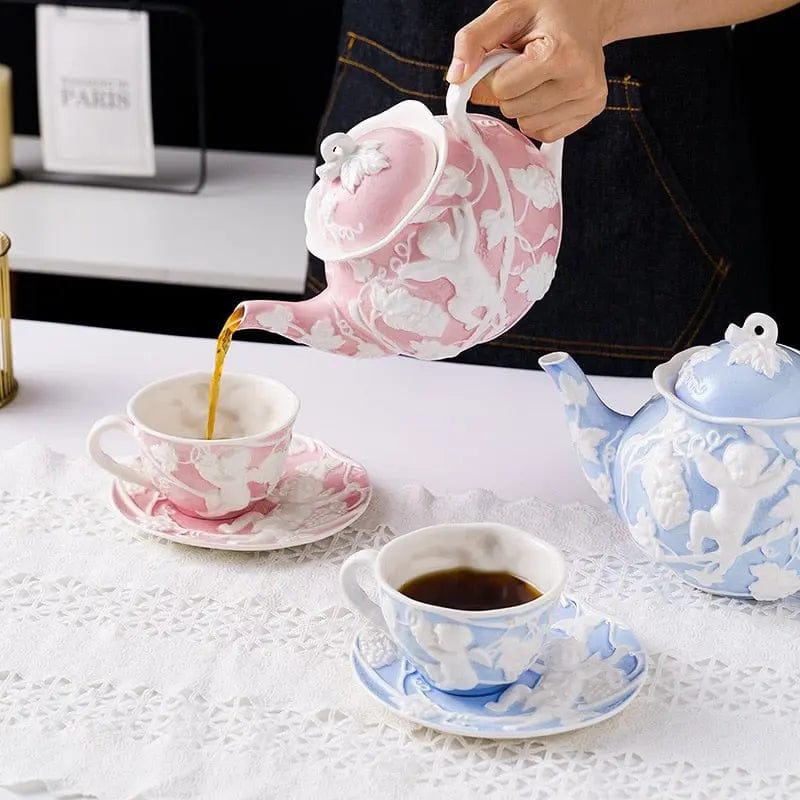 English Blue-Pink Porcelain Teapot 1L