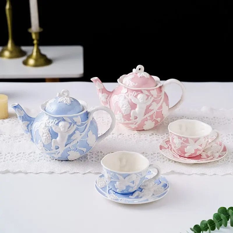 English Blue-Pink Porcelain Teapot 1L
