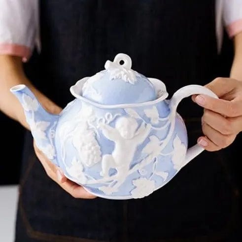 English Blue-Pink Porcelain Teapot 1L