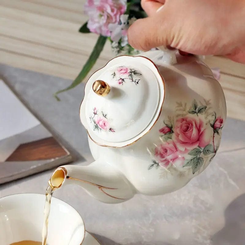 English Camellia Flower Porcelain Teapot 500ML