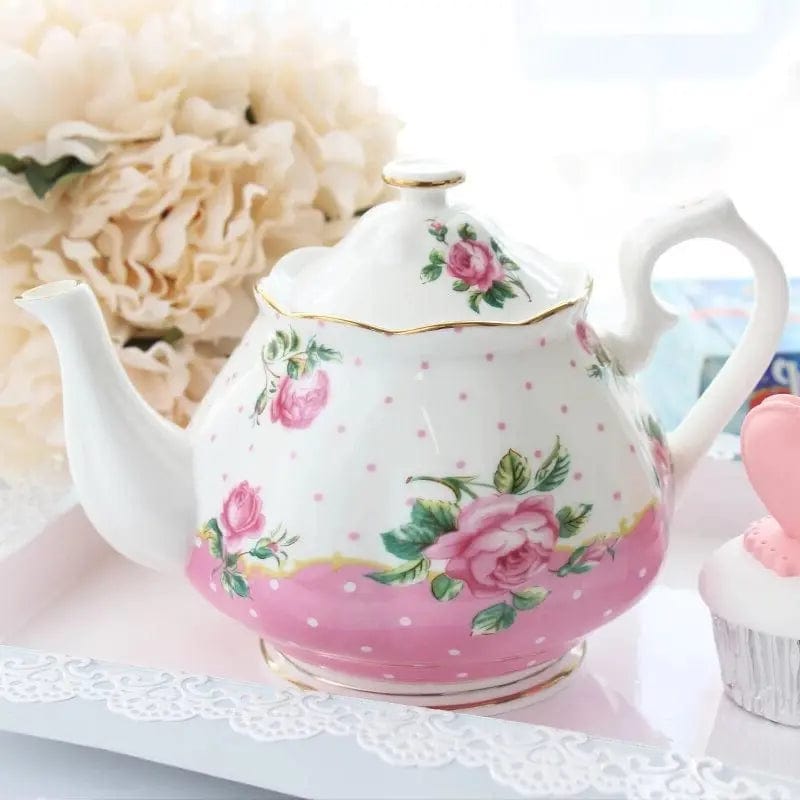 English Pink and White Porcelain Teapot 1L