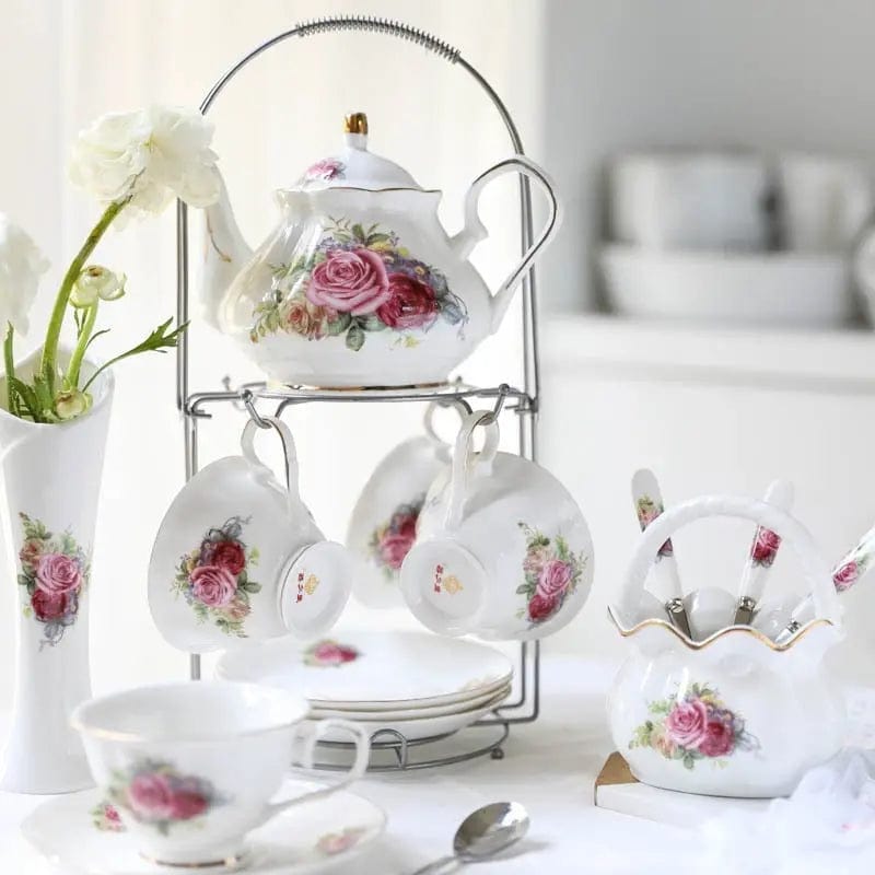English Porcelain Tea Set with Roses