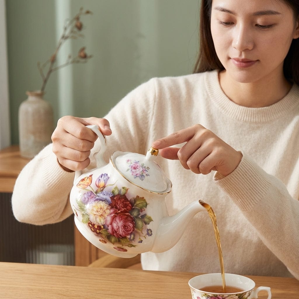 English Porcelain Teapot 400 ml with Floral Pattern