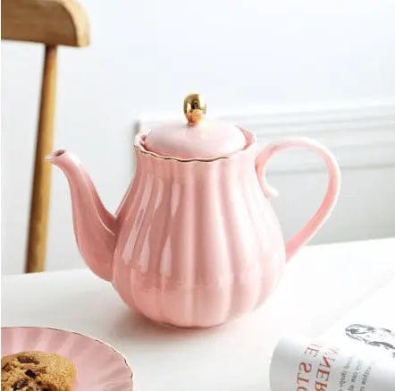 English Pumpkin-Shaped Porcelain Teapot 1L