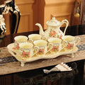 English Tea Set with Rose Motifs in Porcelain