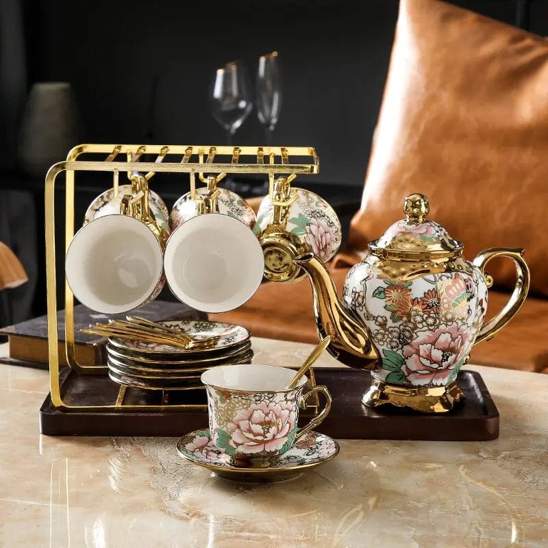 English White and Gold Floral Porcelain Teaset