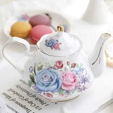 English White, Pink, and Blue Porcelain Tea Set
