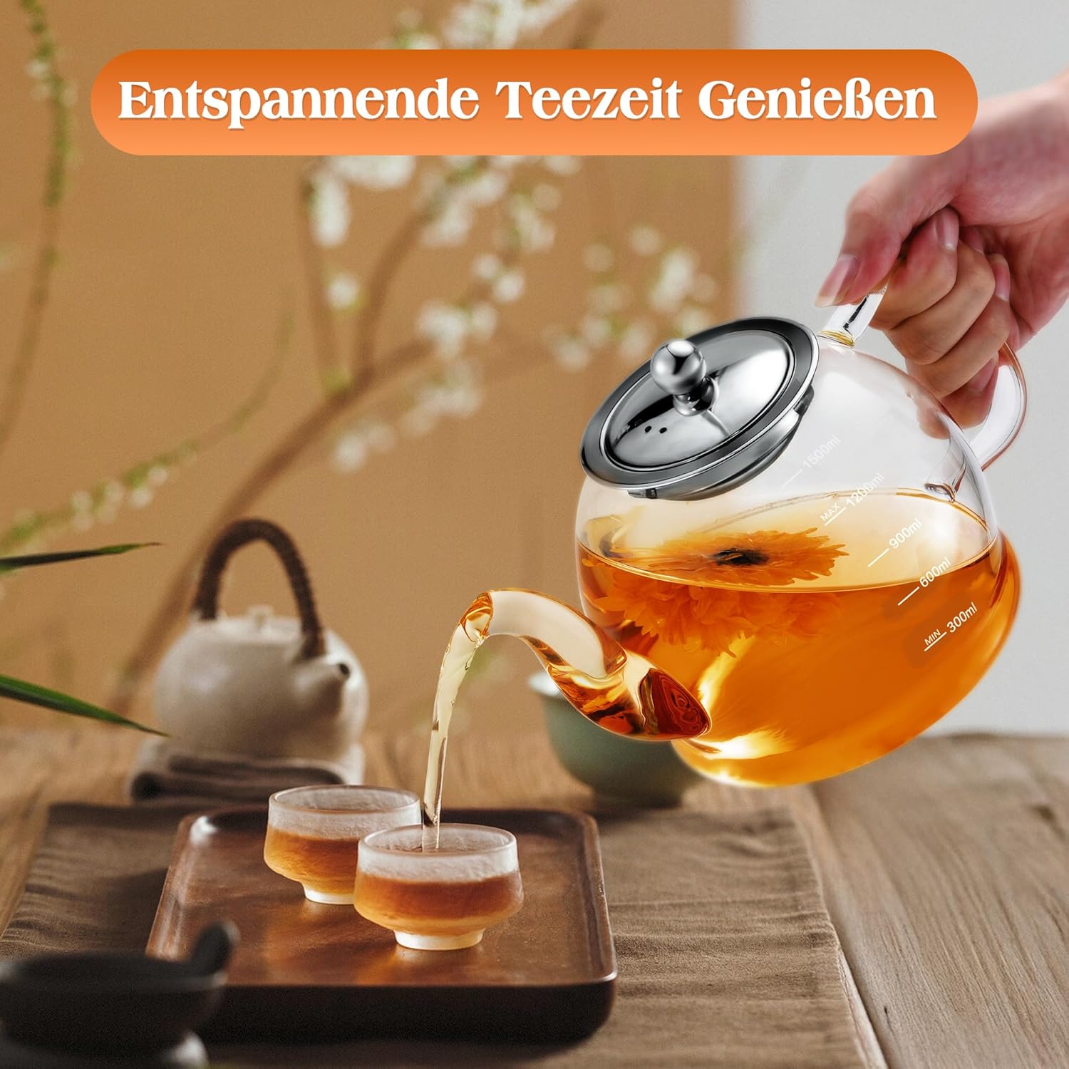 Glass Teapot 1.5L with Infuser and Filter – Heat-Resistant Teapot for Loose Tea