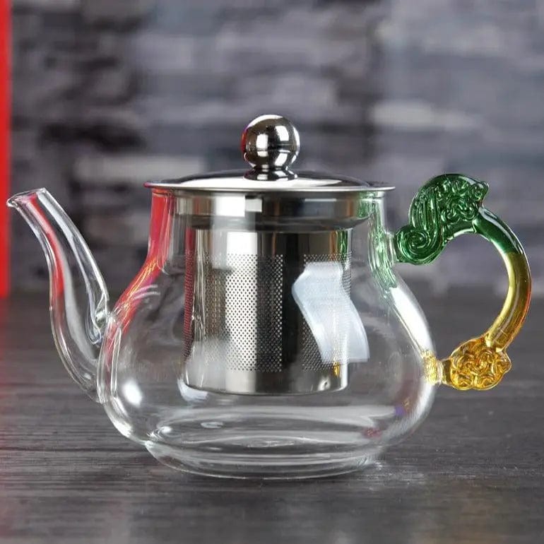 Glass Teapot with Green and Yellow Handle 350 ml