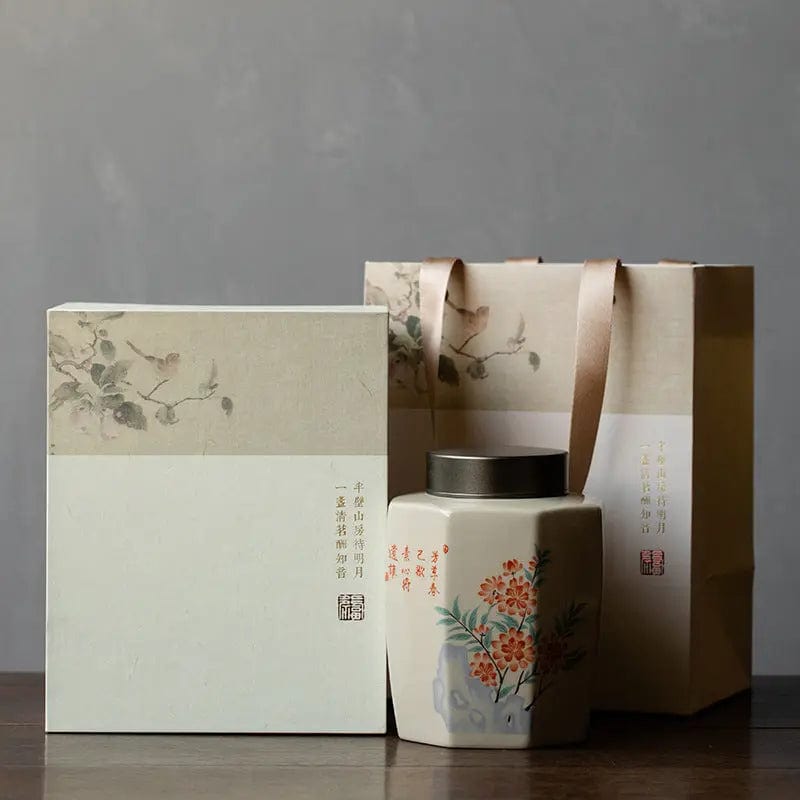 High-Quality Ceramic Tea Canister with Floral Painting, 1000 ml