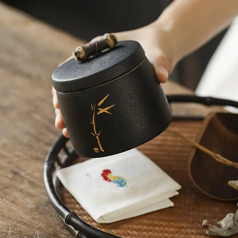 Japanese Black Ceramic Tea Canister 270 ml