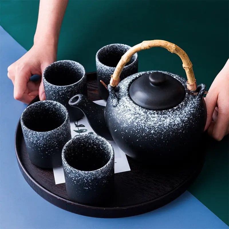 Japanese Black Speckled Ceramic Bamboo Teapot 800ML