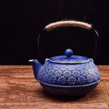 Japanese Blue Cast Iron Flower Teapot 1L