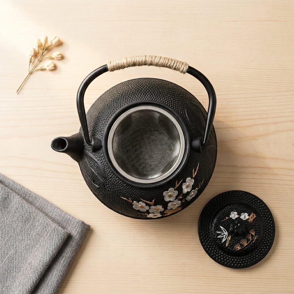 Japanese Cast Iron Teapot 800 ml with White Cherry Blossoms