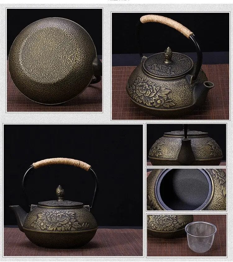 Japanese Cast Iron Teapot, Large, Flower, 800 ml