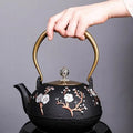 Japanese Cast Iron Teapot with White Cherry Blossom, 1.2 Liter