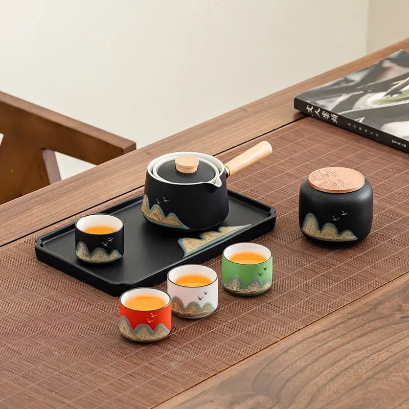 Japanese Ceramic Tea Set with Rotatable Teapot 250 ml and 4 Cups