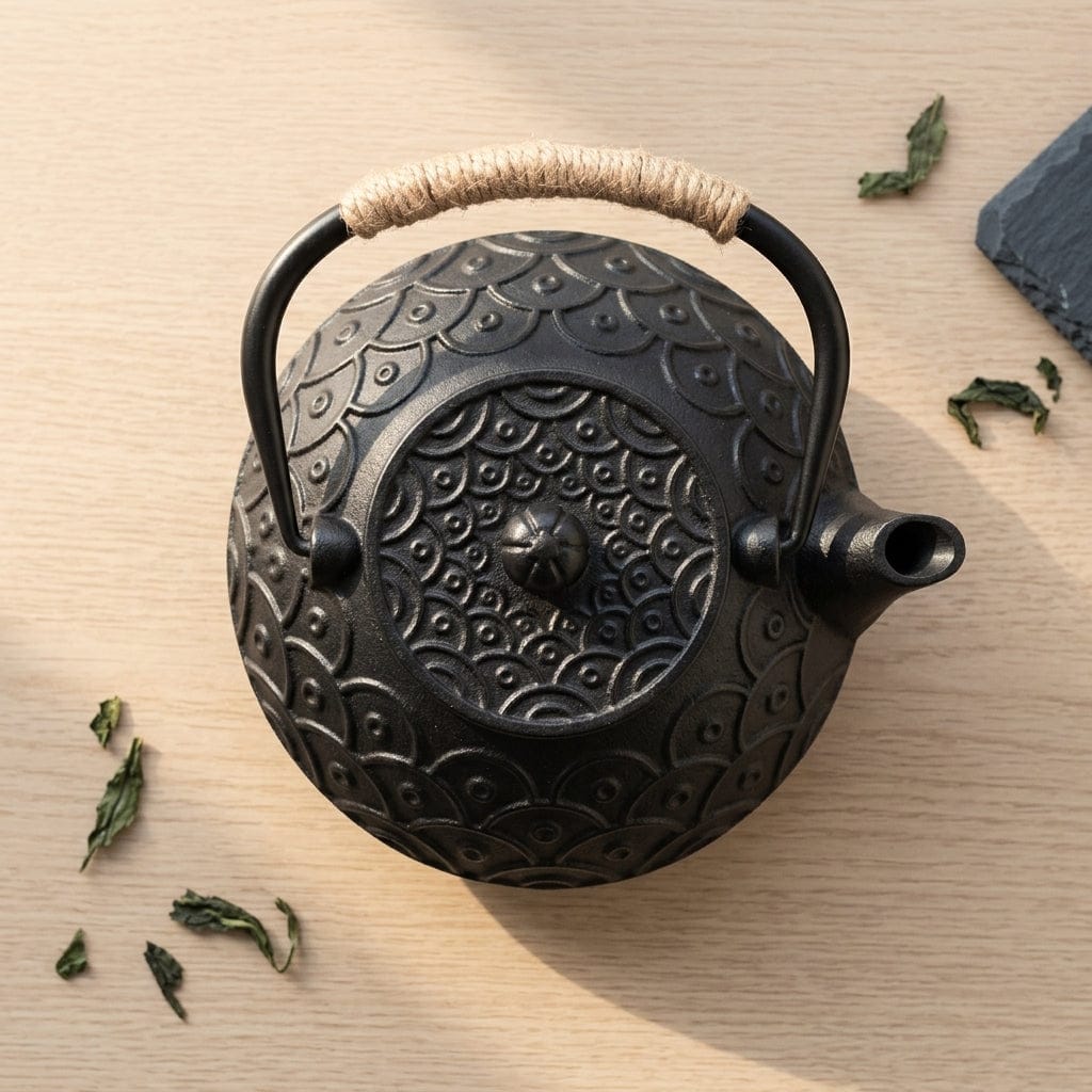 Japanese Flat Cast Iron Teapot 900 ml with Circle Pattern
