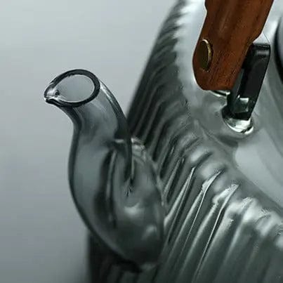 Japanese Glass Teapot with Square Wooden Handle 1.2L