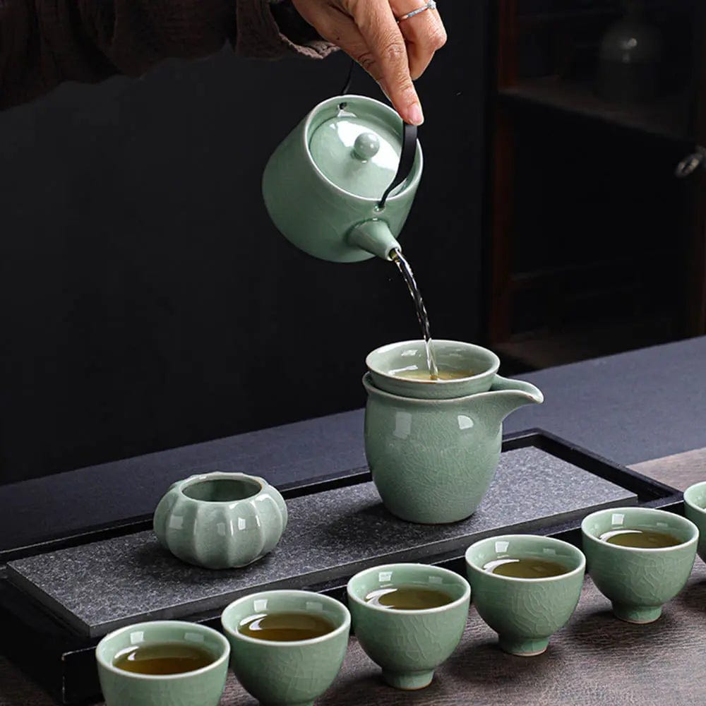 Japanese Jade Green Crackle Tea Set