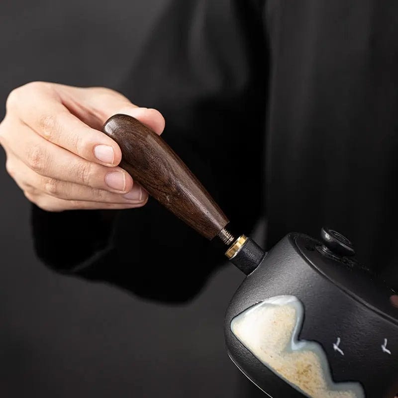 Kyusu Japanese Teapot in Black Ceramic with Design 320ml