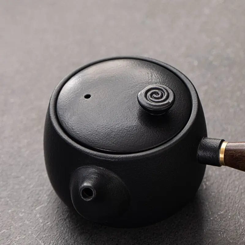 Kyusu Japanese Teapot in Black Ceramic with Design 320ml