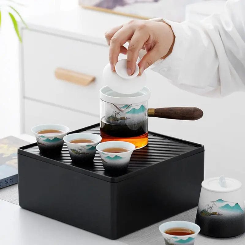 Portable Japanese Ceramic Tea Set with Carrying Bag – Teapot 300 ml and 4 Cups