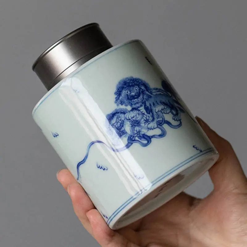 Premium White and Blue Chinese Ceramic Tea Canister