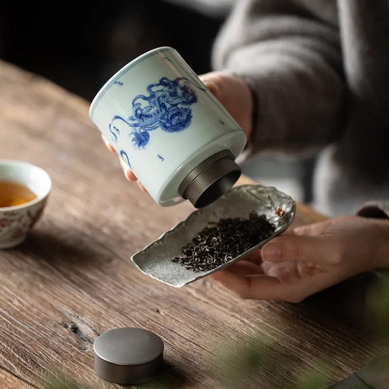 Premium White and Blue Chinese Ceramic Tea Canister