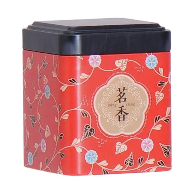 Red Metal Tea Box with Chinese Symbols