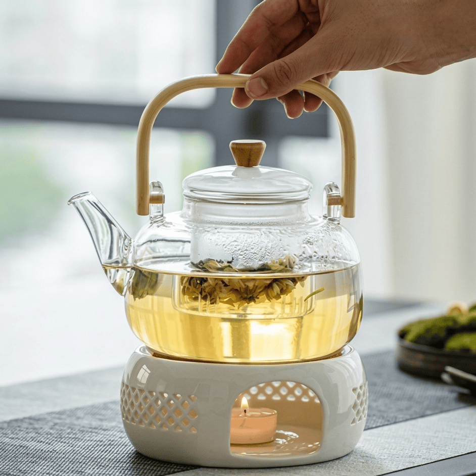 Scandinavian Glass Teapot 1L with Infuser and Bamboo Handle
